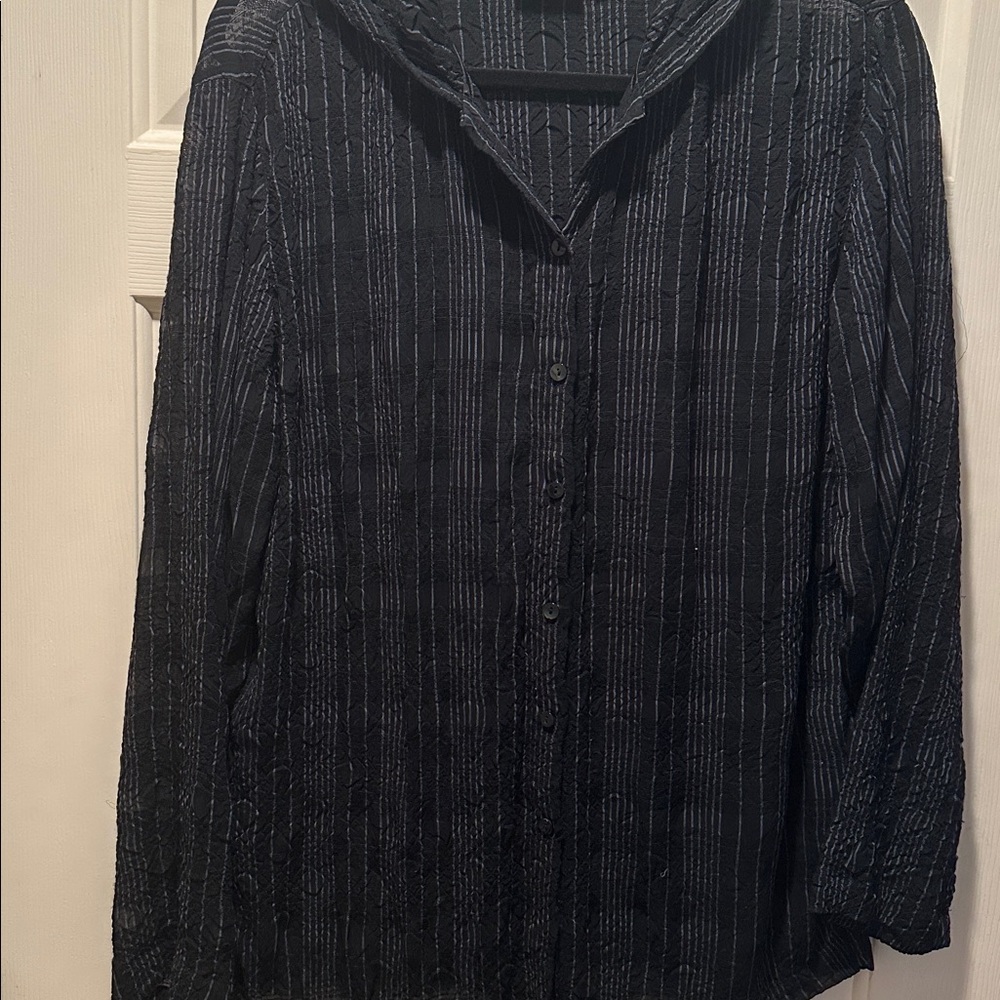 Chico’s Black & White Button Down Hooded Jacket/Top